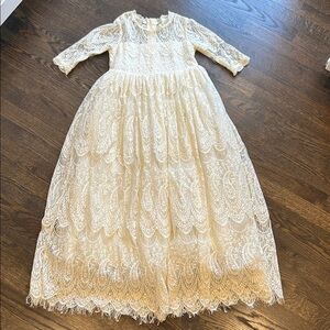 Trish‎ Scully Child Elegant Cream Ivory Lace Formal Wedding Kids Dress Size 10